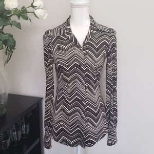 Trina Turk Brown White Stripe Button Front Blouse